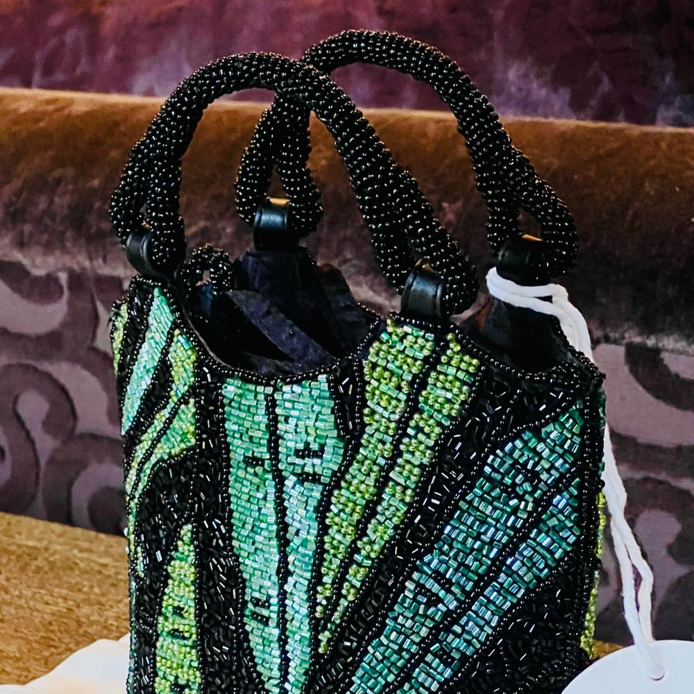 🌺🎉HP🎉🌺 NWT Staud Zoe Beaded Bag Green Palm 🌟 Very Rare 🌟 - Picture 5 of 16